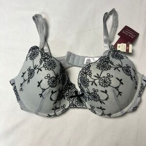 NWT New York Elegance Gray Black Floral Lace Bra‎ Everyday Comfort Lingerie 36C